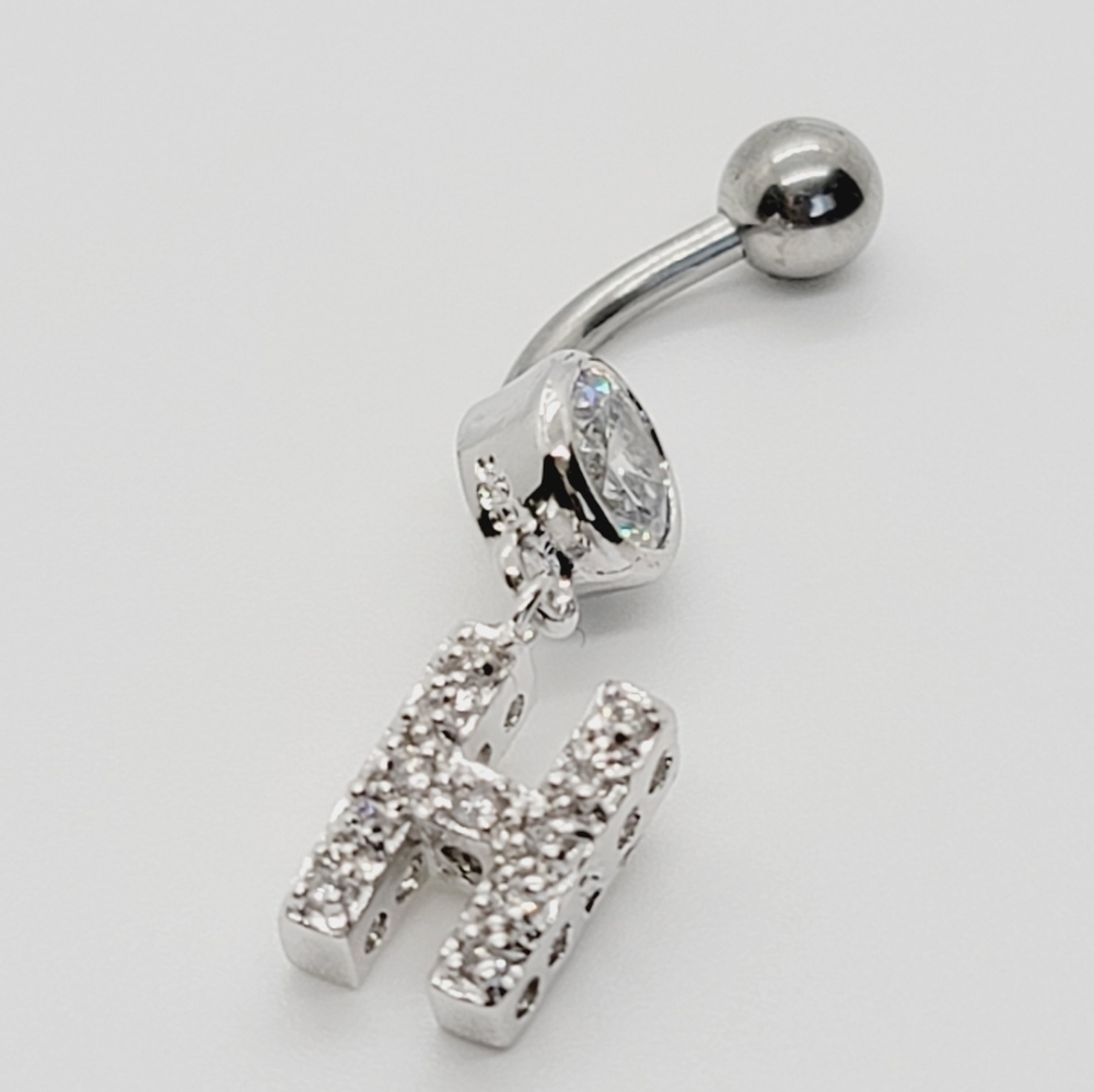 New 925 Sterling Silver Initial belly button ring "H"